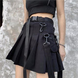 Trizchlor Gothic Pleated Cargo Skirt Women Harajuku Punk Belt Pocket High Waist Black Mini Skirt Summer Mall Goth Kpop Streetwear