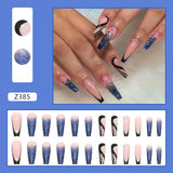 Trizchlor 24Pcs Long Coffin False Nails Gold Glitter Sequins Designs Press On Full Cover Fake Nails Tips Wearable Manicure Art Accessories