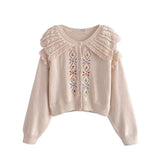 Trizchlor 2023 Autumn New Fall Outfit Women Fashion Cardigan For Women Clothes Long Sleeve Top Vintage Sweater Floral Embroidered Knitted Jacket
