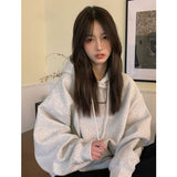 Trizchlor Fashion Dark Grey Hoodie Fleece Thicken Sweatshirt Long Sleeve Korean Letter Printing Baggy Female Tops Pullover Hoodie Autumn