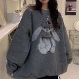 Trizchlor Harajuku Street Winter Sweatshirt Woman Kawaii Rabbit Pattern Warm Loose Pullover Stylish Casual Hip Hop Hoodie Streetwear