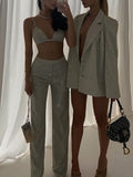 Trizchlor  Glitter Sleeveless Crop Top Two Piece Pants Set Women Summer High Waist Pants Set Bodycon Straight Trouser Suits