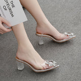 TRIZCHLOR 2023 Summer Transparent High Heels Sandals Women Sexy Slip-On Pointed Toe Pumps Shoes Fashion Comfort Silver Women Party Sandals