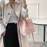 TRIZCHLOR Letters Drawstring Bucket Small Women Handbags 2022 Trend Fashion Designer Ladies Shoulder Crossbody Bags Pink Beige