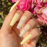 Trizchlor Pink False Nails With Small Flower Design Detachable Long Coffin French Ballerina Fake Nails Full Cover Nail Tips Press On Nails