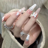 Trizchlor Halloween 24Pcs Coffin False Nails Heart Pattern Full Cover French Ballerina Fake Nails Press On Nails Nail Supplies For Professionals