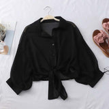 Trizchlor Back To School Spring Women Shining Sparkles Blouse Shirt With Buttons Half Sleeve Chiffon Shirts Transparent Sexy Blouses For Women