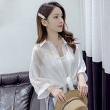 Trizchlor Back To School Spring Women Shining Sparkles Blouse Shirt With Buttons Half Sleeve Chiffon Shirts Transparent Sexy Blouses For Women