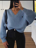 Trizchlor 2023 Pullovers Women Autumn Winter Sweaters Solid V-Neck Loose Casual Daily Basic Womens Knitted Basic Chic Long Sleeve Sweater-0112