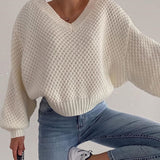Trizchlor 2023 Pullovers Women Autumn Winter Sweaters Solid V-Neck Loose Casual Daily Basic Womens Knitted Basic Chic Long Sleeve Sweater