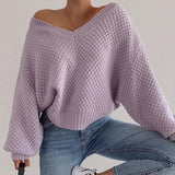 Trizchlor 2024 Pullovers Women Autumn Winter Sweaters Solid V-Neck Loose Casual Daily Basic Womens Knitted Basic Chic Long Sleeve Sweater-0112
