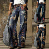 Trizchlor 2023 Fashion Chic Woman High Waisted Straight Cute Female Denim Long Trousers Loose Vintage Printed Women Long Jeans #G3