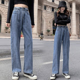 Trizchlor 2022 Fashion Chic Woman Jeans High Waisted Straight Cute Female Denim Long Trousers Loose Vintage Printed Women Long Jeans #G3 0506