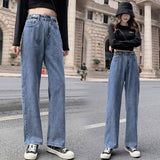 Trizchlor 2024 Fashion Chic Woman High Waisted Straight Cute Female Denim Long Trousers Loose Vintage Printed Women Long Jeans #G3